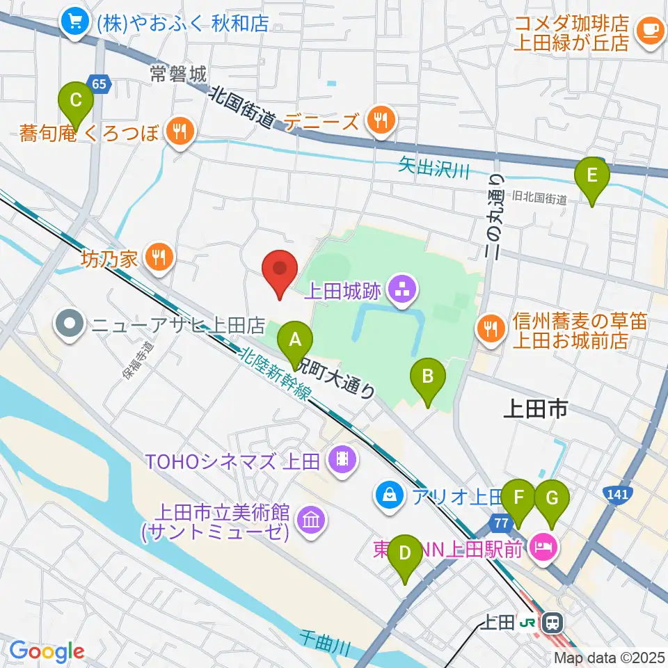 上田城跡公園体育館周辺のホテル一覧地図