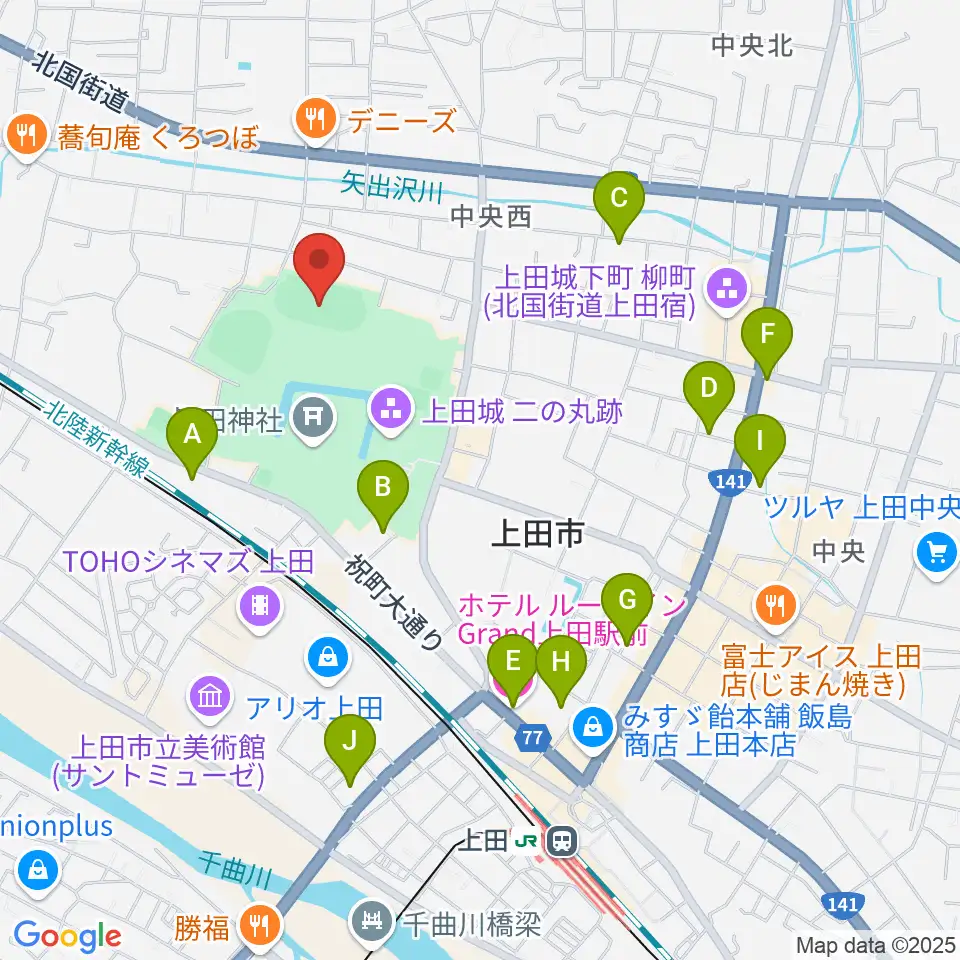 上田城跡公園陸上競技場周辺のホテル一覧地図