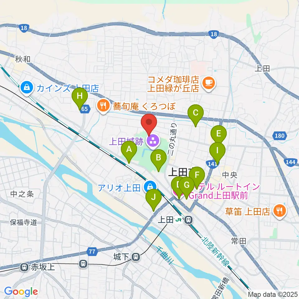 上田城跡公園陸上競技場周辺のホテル一覧地図
