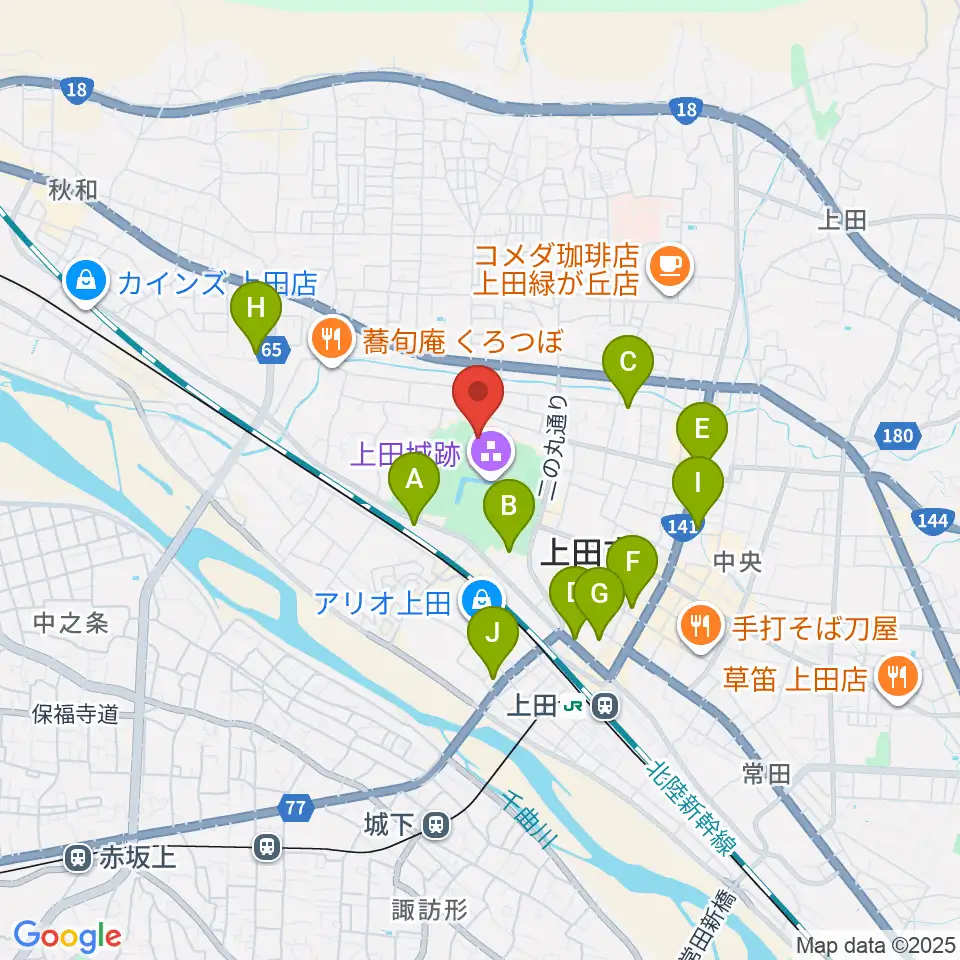 上田城跡公園陸上競技場周辺のホテル一覧地図