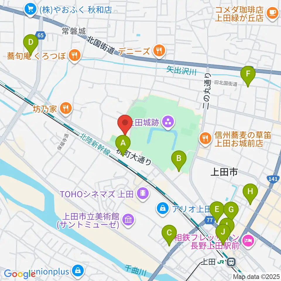 上田城跡公園第二体育館周辺のホテル一覧地図