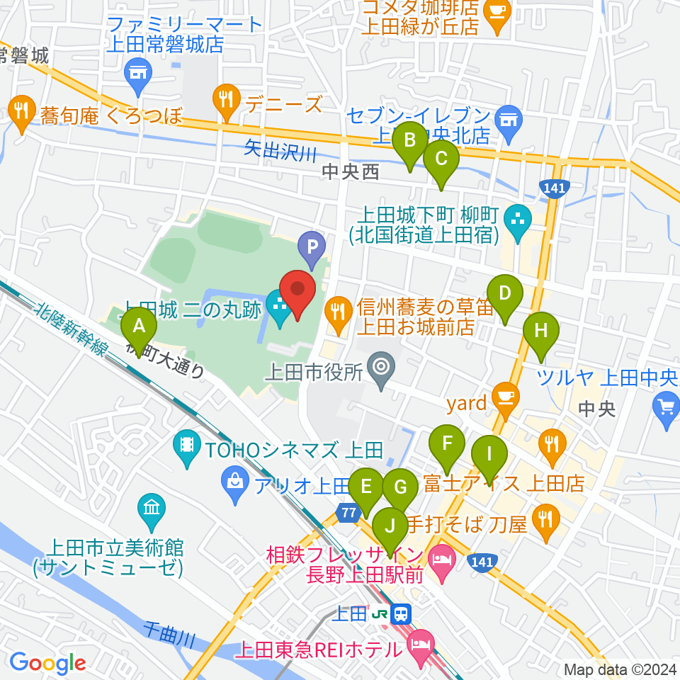 上田市立博物館周辺のホテル一覧地図