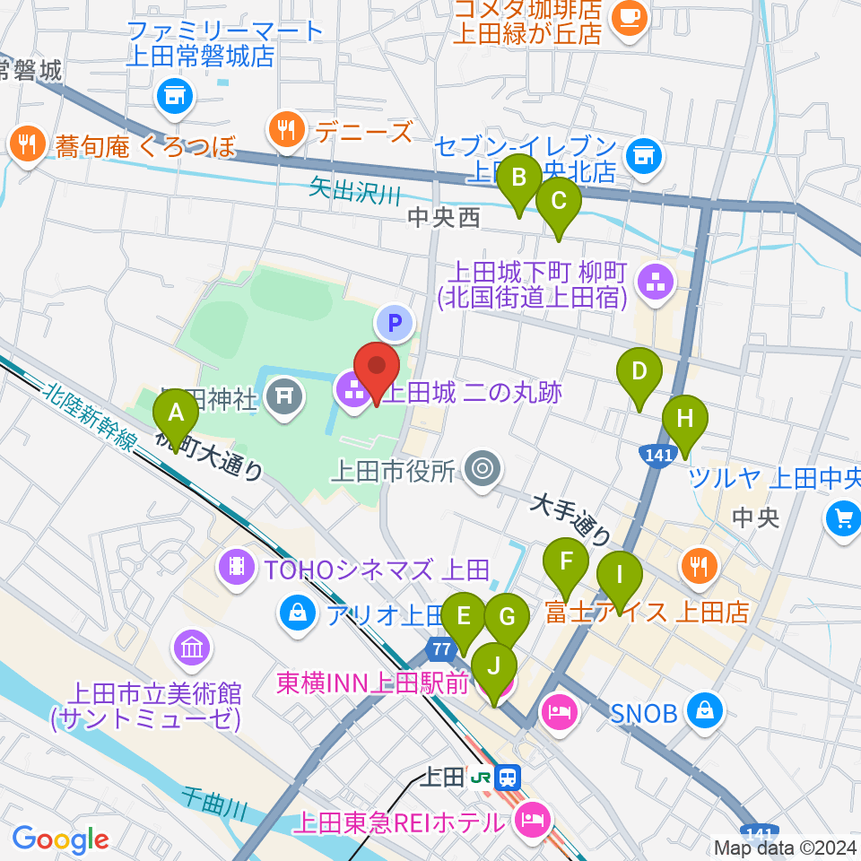 上田市立博物館周辺のホテル一覧地図