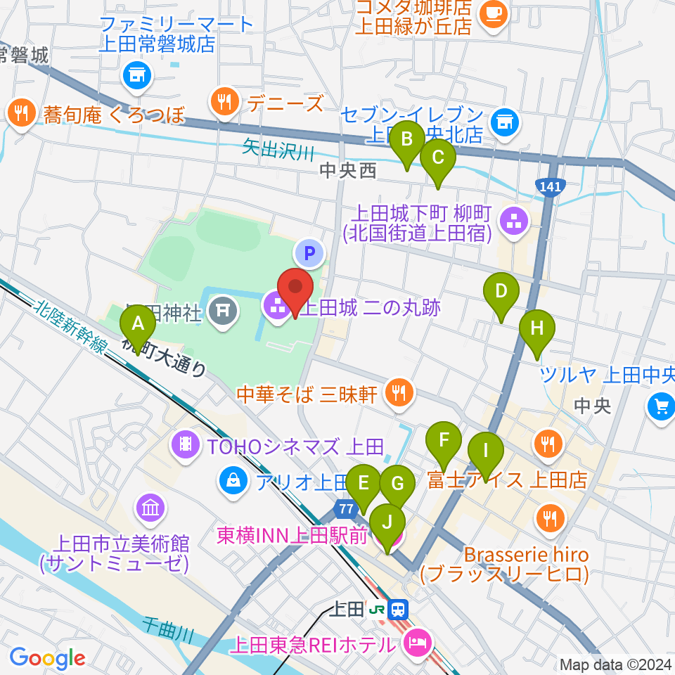 上田市立博物館周辺のホテル一覧地図