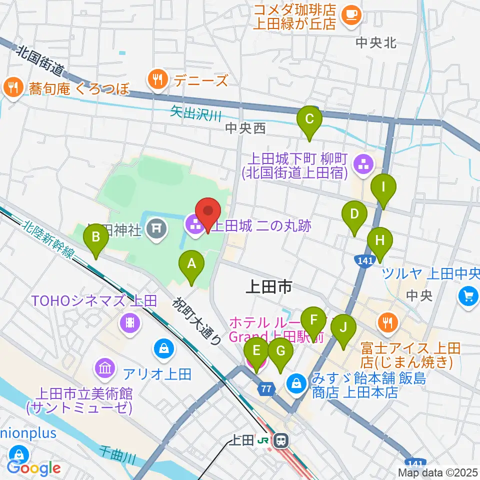 上田市立博物館周辺のホテル一覧地図