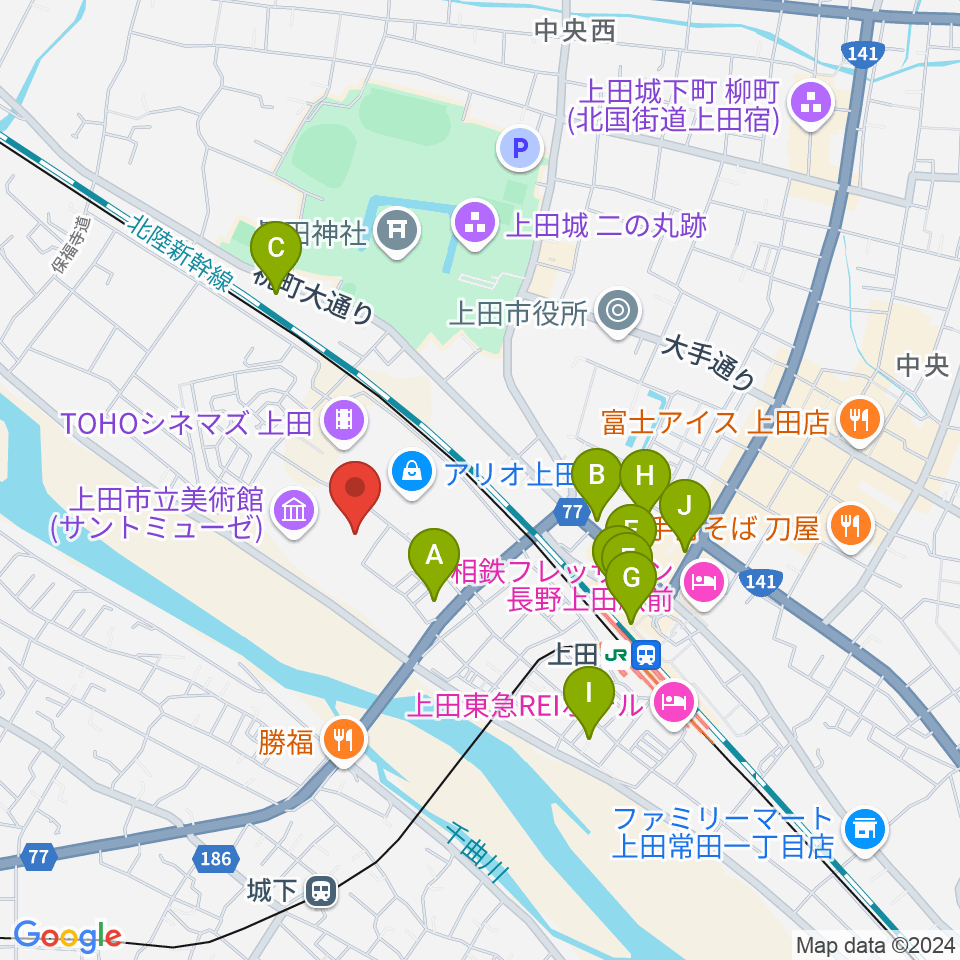 サントミューゼ 上田市立美術館周辺のホテル一覧地図