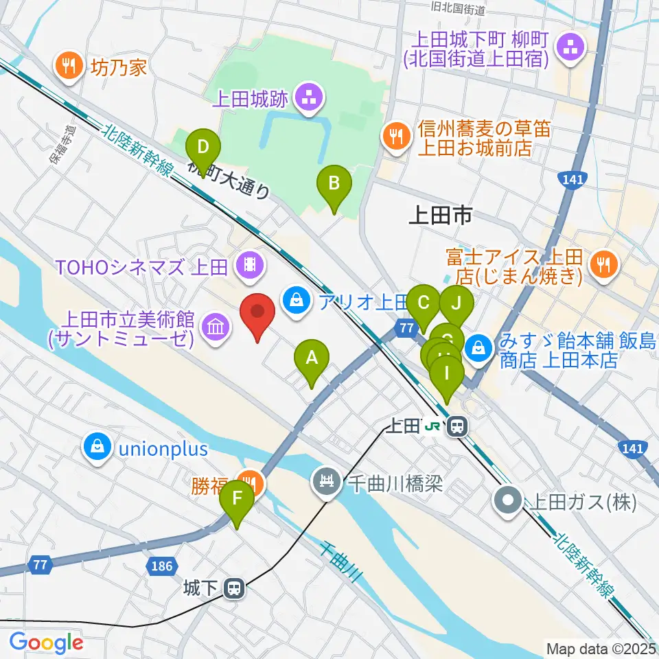 サントミューゼ 上田市立美術館周辺のホテル一覧地図