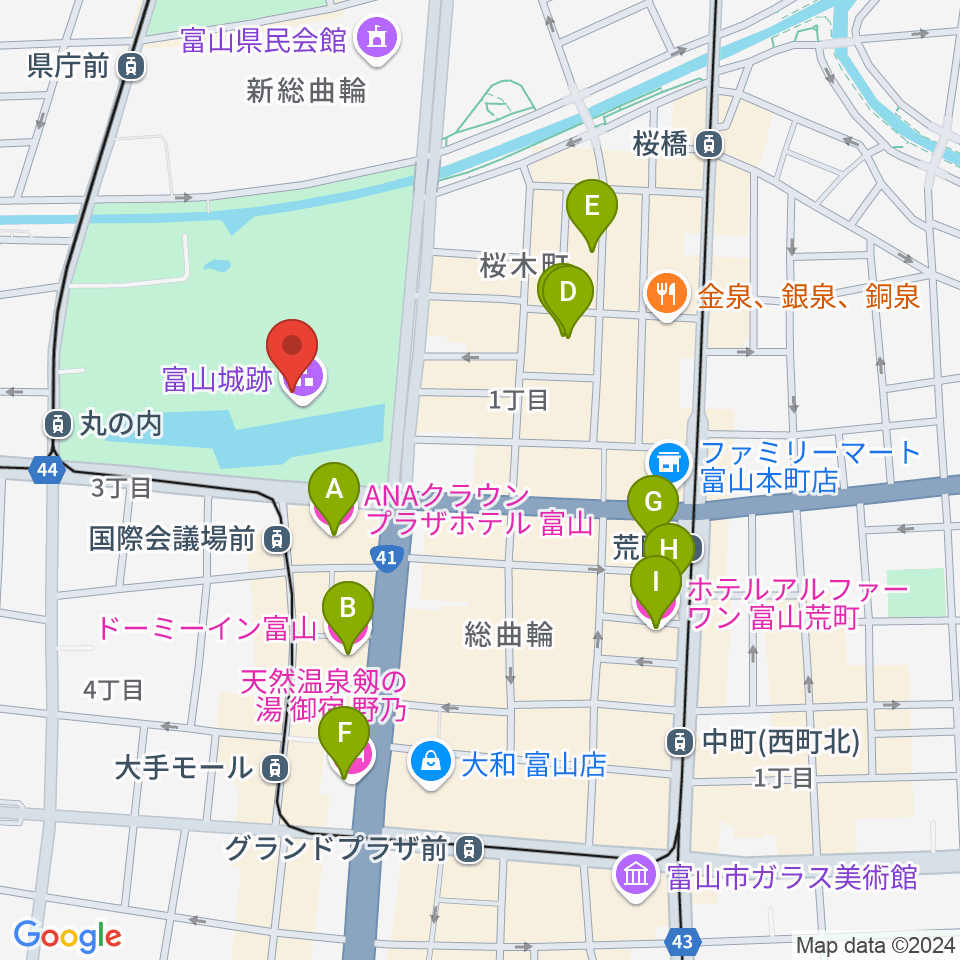 富山市立郷土博物館周辺のホテル一覧地図