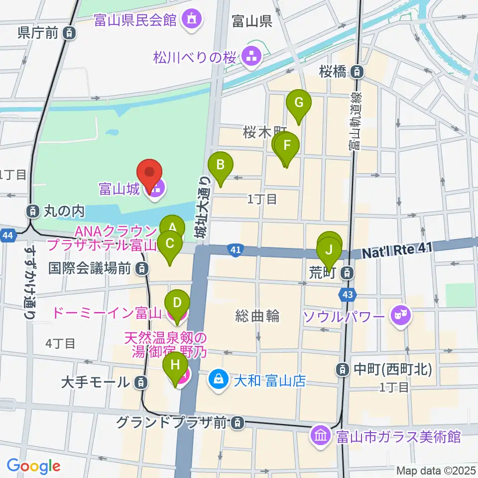 富山市郷土博物館周辺のホテル一覧地図