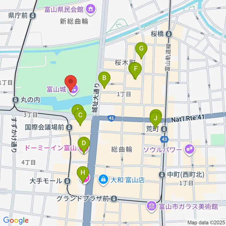 富山市郷土博物館周辺のホテル一覧地図