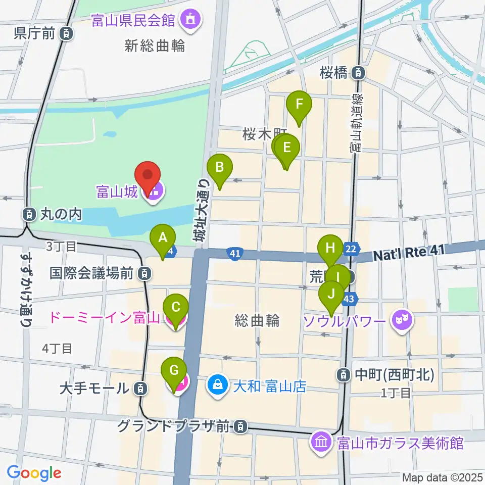 富山市郷土博物館周辺のホテル一覧地図