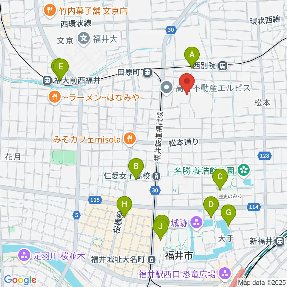 福井市弓道場周辺のホテル一覧地図