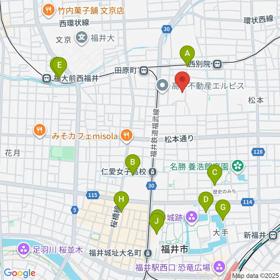 福井市弓道場周辺のホテル一覧地図