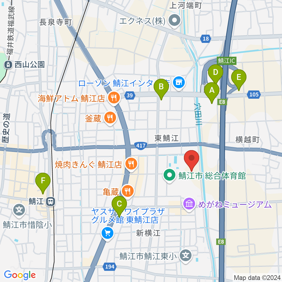 鯖江市東公園陸上競技場周辺のホテル一覧地図