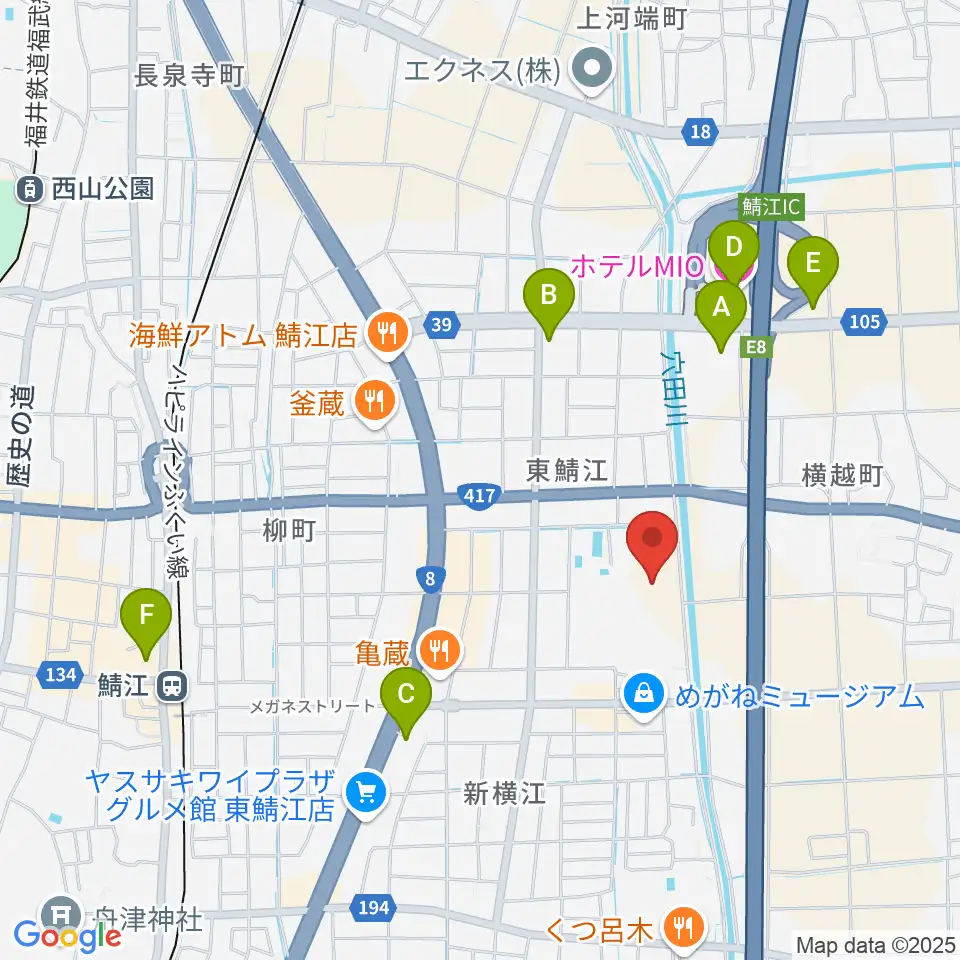 鯖江市東公園陸上競技場周辺のホテル一覧地図