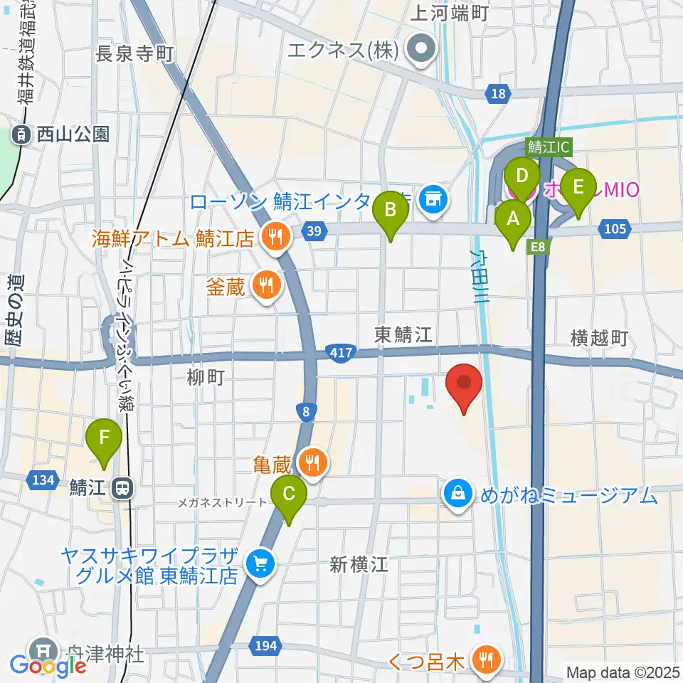 鯖江市東公園陸上競技場周辺のホテル一覧地図
