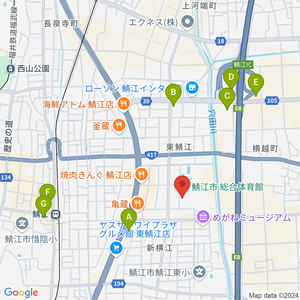 鯖江市総合体育館周辺のホテル一覧地図