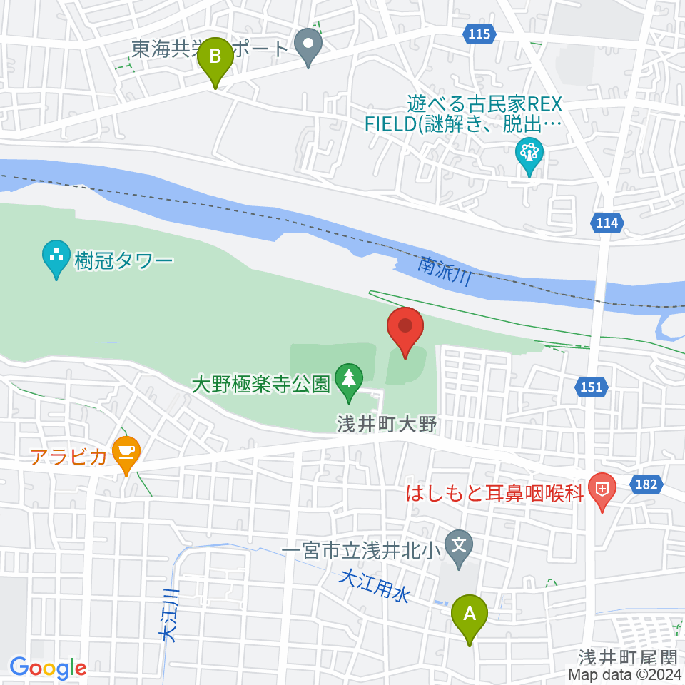 大野極楽寺公園野球場周辺のホテル一覧地図