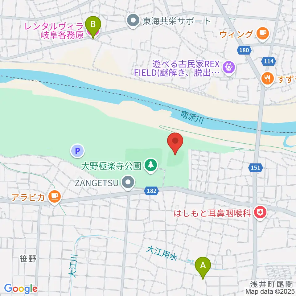 大野極楽寺公園野球場周辺のホテル一覧地図