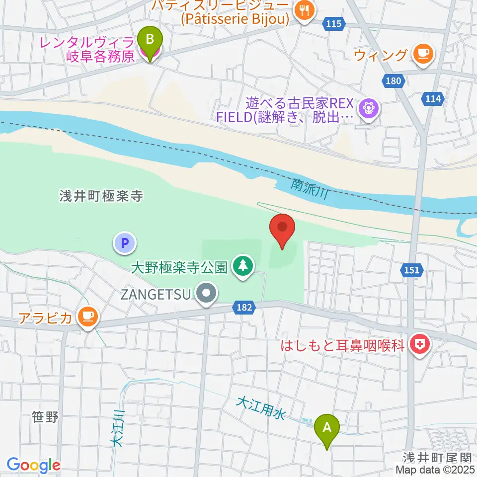 大野極楽寺公園野球場周辺のホテル一覧地図