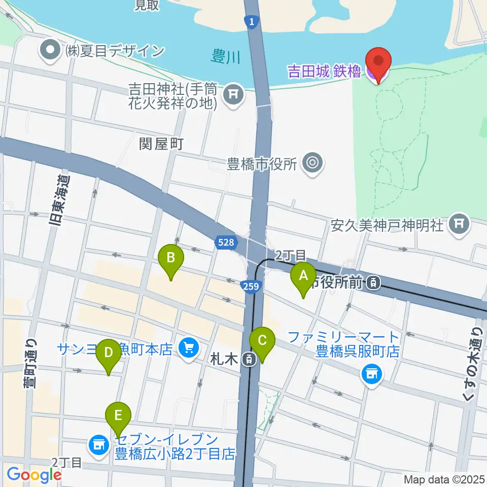 吉田城鉄櫓資料館周辺のホテル一覧地図
