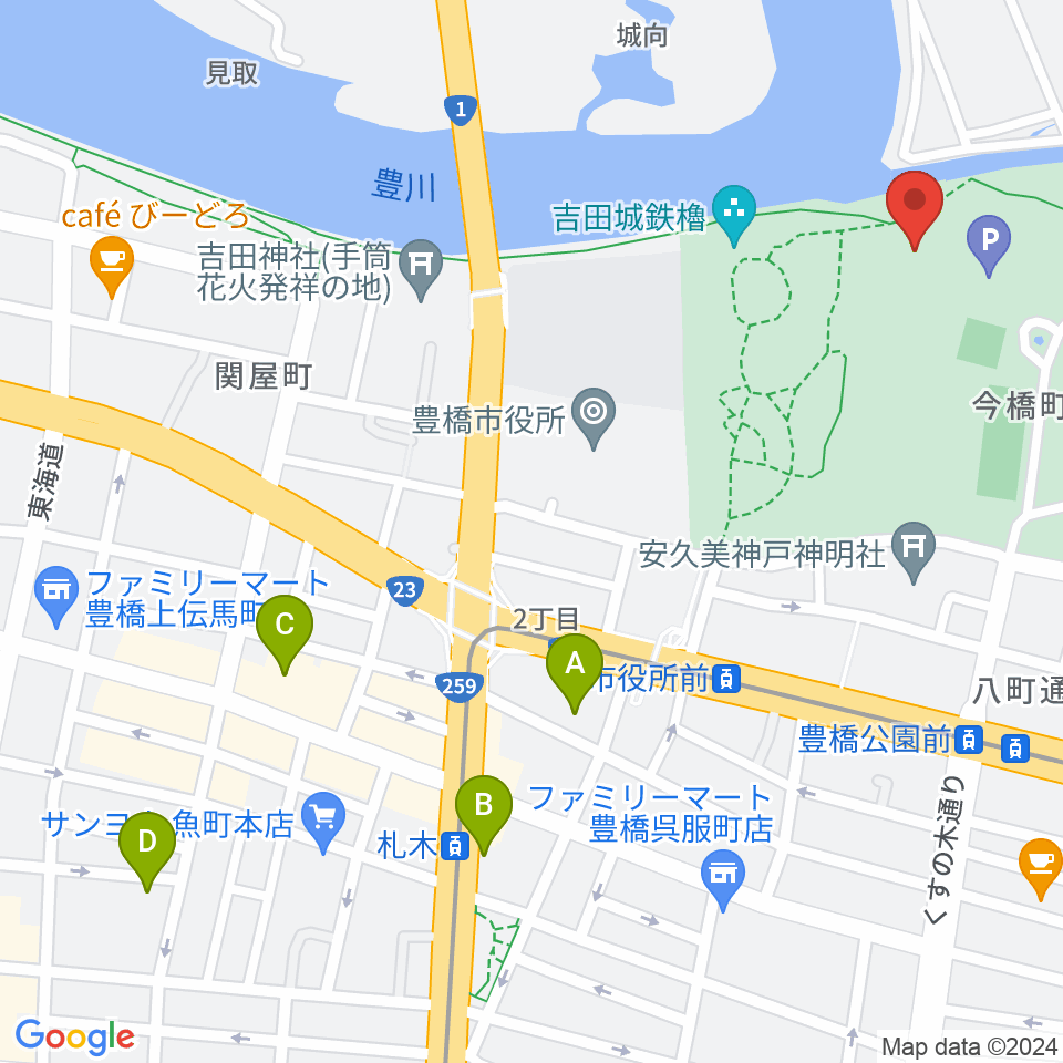 豊橋市三の丸会館周辺のホテル一覧地図