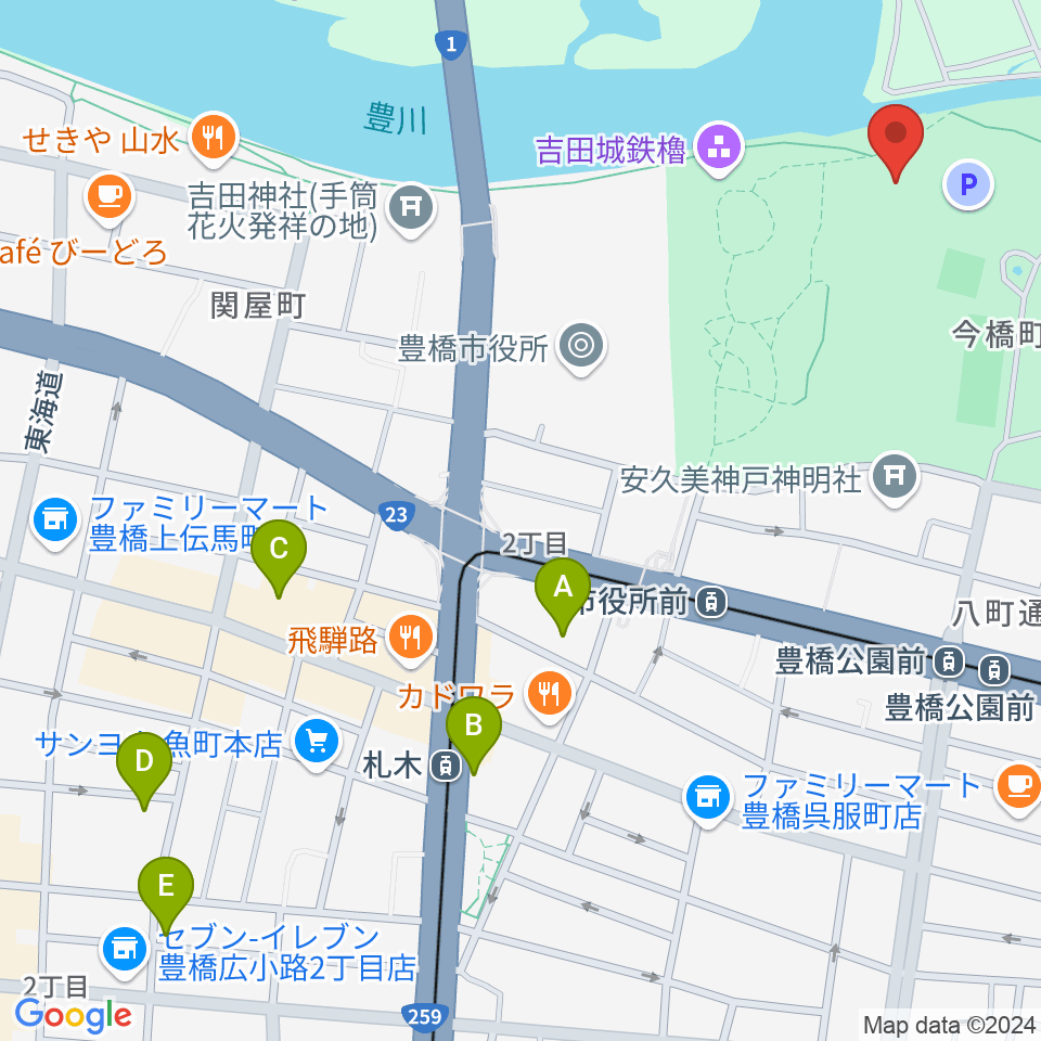 豊橋市三の丸会館周辺のホテル一覧地図