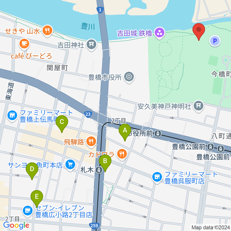 豊橋市三の丸会館周辺のホテル一覧地図