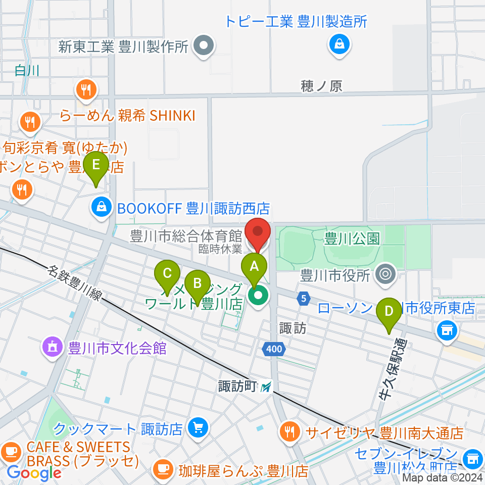 豊川市総合体育館周辺のホテル一覧地図