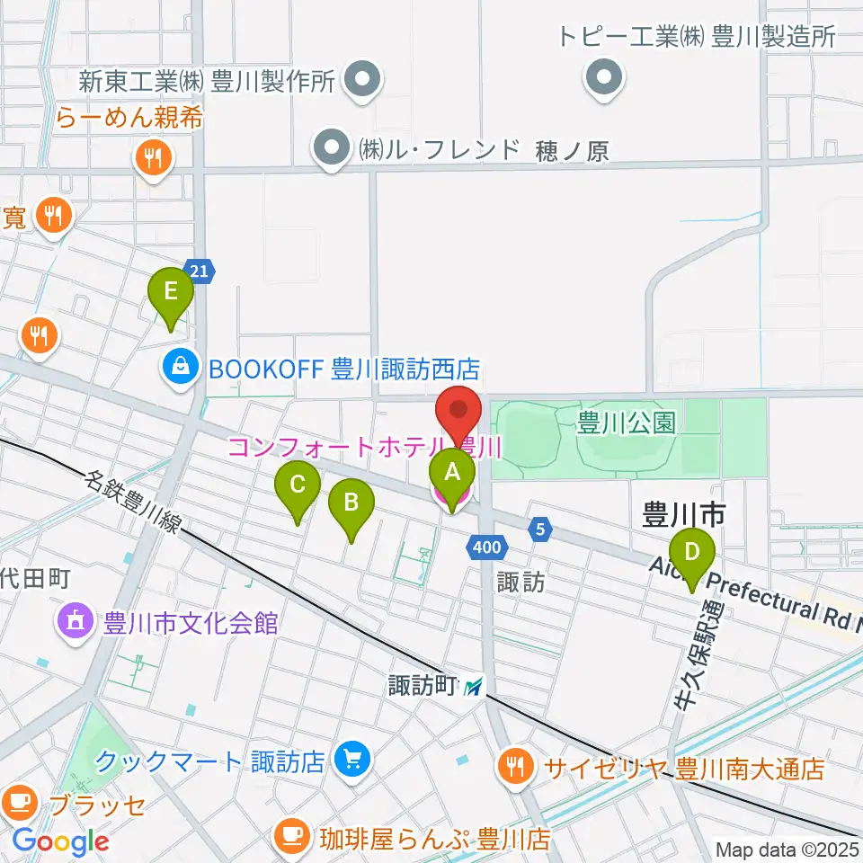 豊川市総合体育館周辺のホテル一覧地図