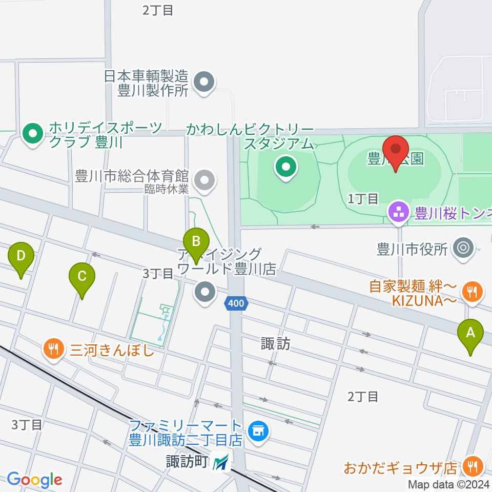 豊川市陸上競技場周辺のホテル一覧地図