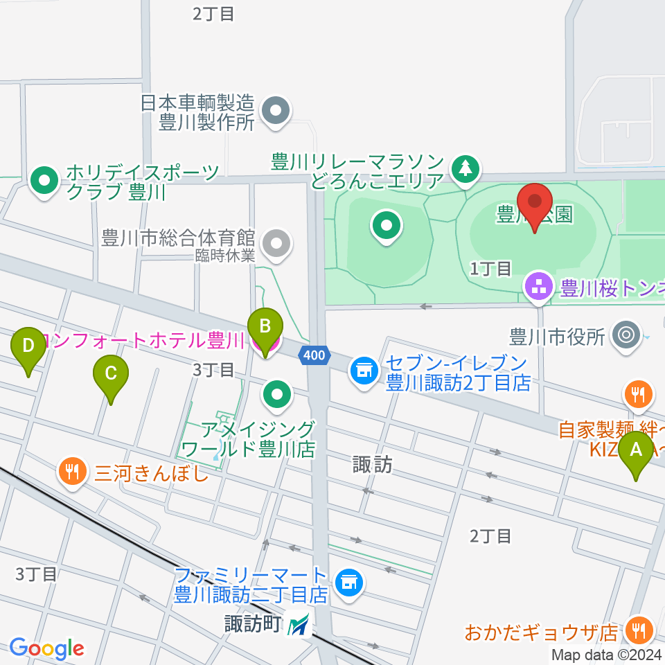 豊川市陸上競技場周辺のホテル一覧地図