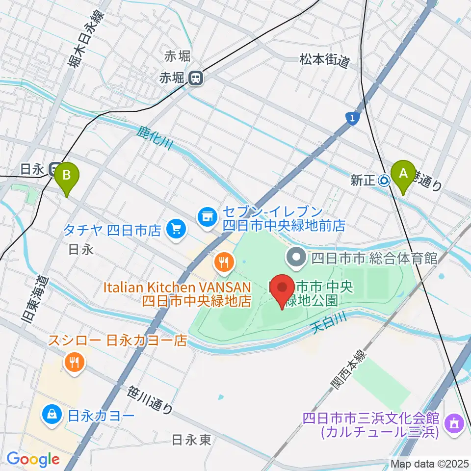 四日市市中央フットボール場Aフィールド周辺のホテル一覧地図