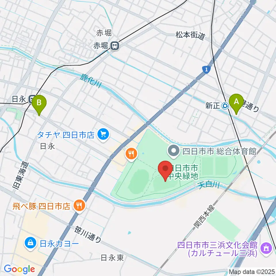 四日市市中央フットボール場Aフィールド周辺のホテル一覧地図