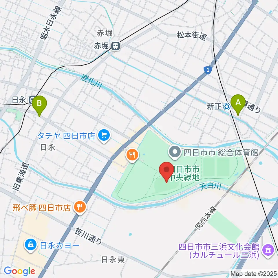 四日市市中央フットボール場Aフィールド周辺のホテル一覧地図
