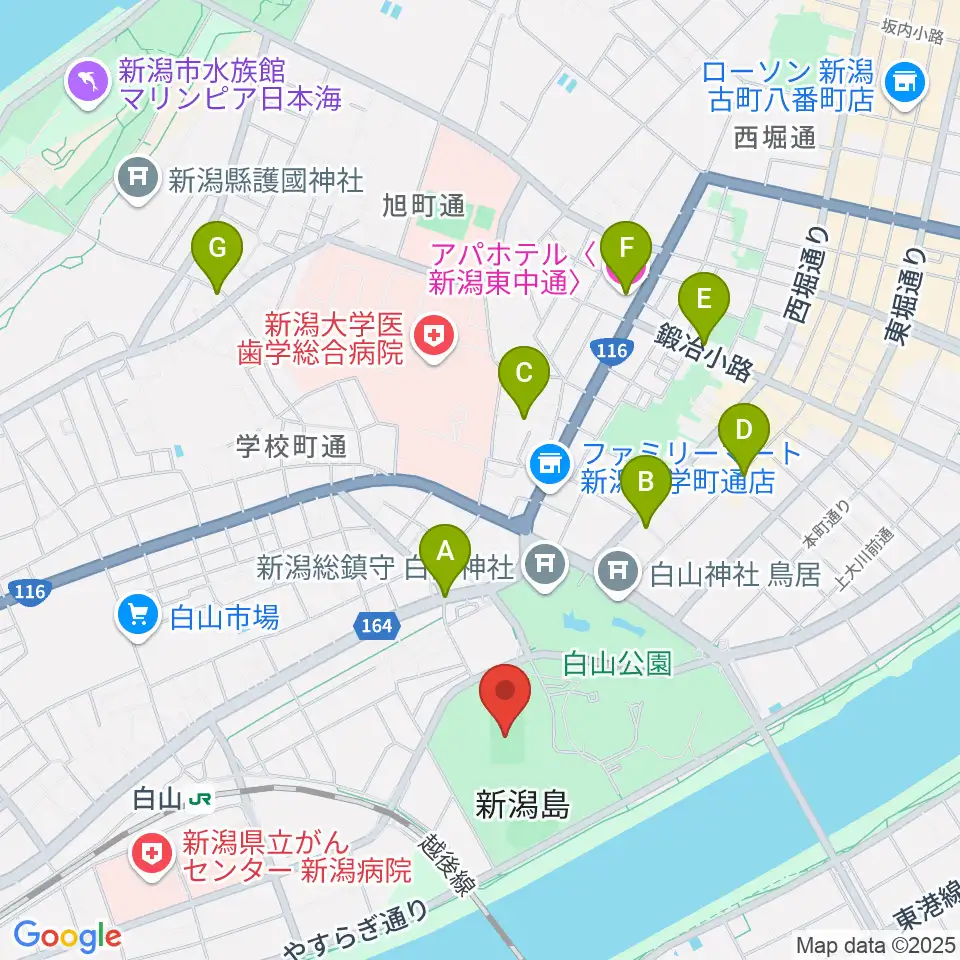 新潟市陸上競技場周辺のホテル一覧地図