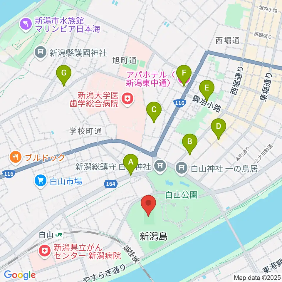 新潟市陸上競技場周辺のホテル一覧地図