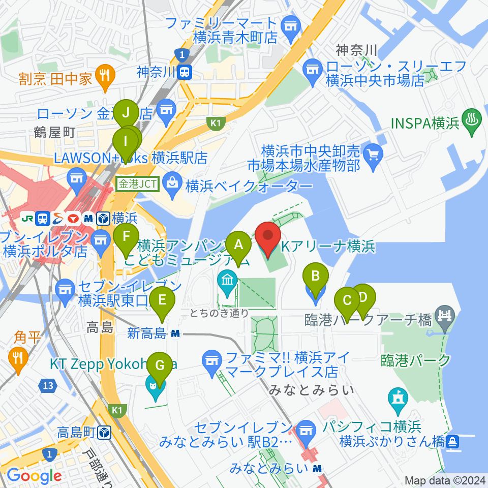 Kアリーナ横浜周辺のホテル一覧地図