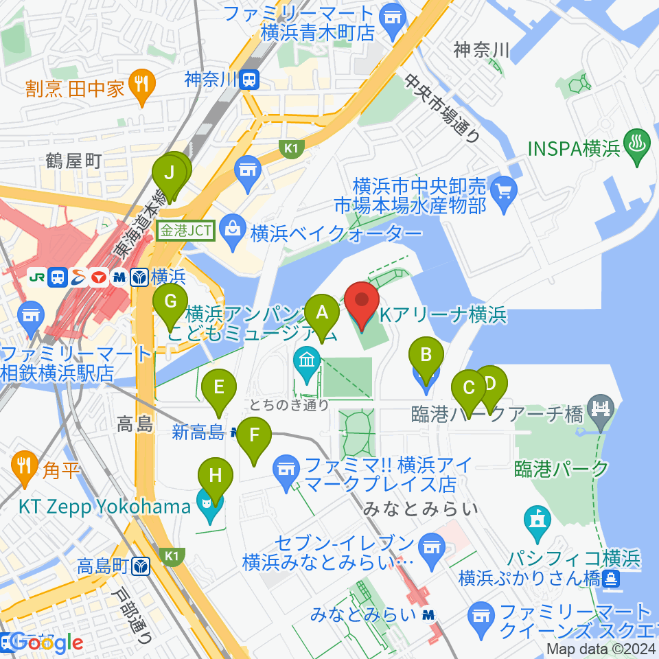 Kアリーナ横浜周辺のホテル一覧地図