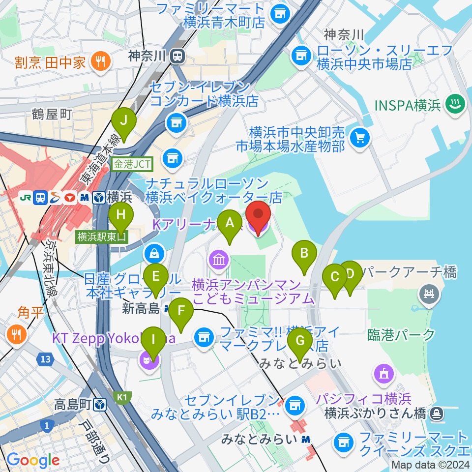 Kアリーナ横浜周辺のホテル一覧地図