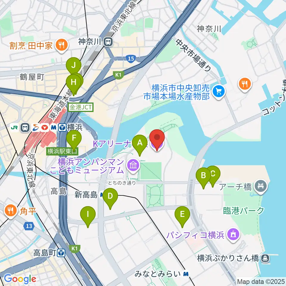 Kアリーナ横浜周辺のホテル一覧地図