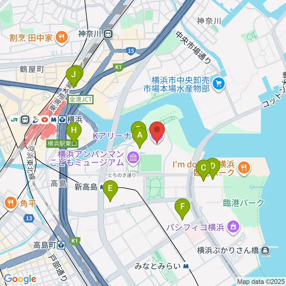 Kアリーナ横浜周辺のホテル一覧地図