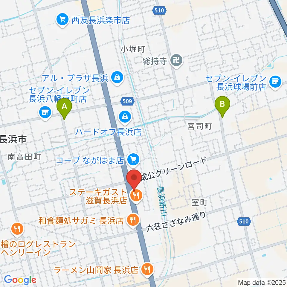 長浜市民体育館周辺のホテル一覧地図