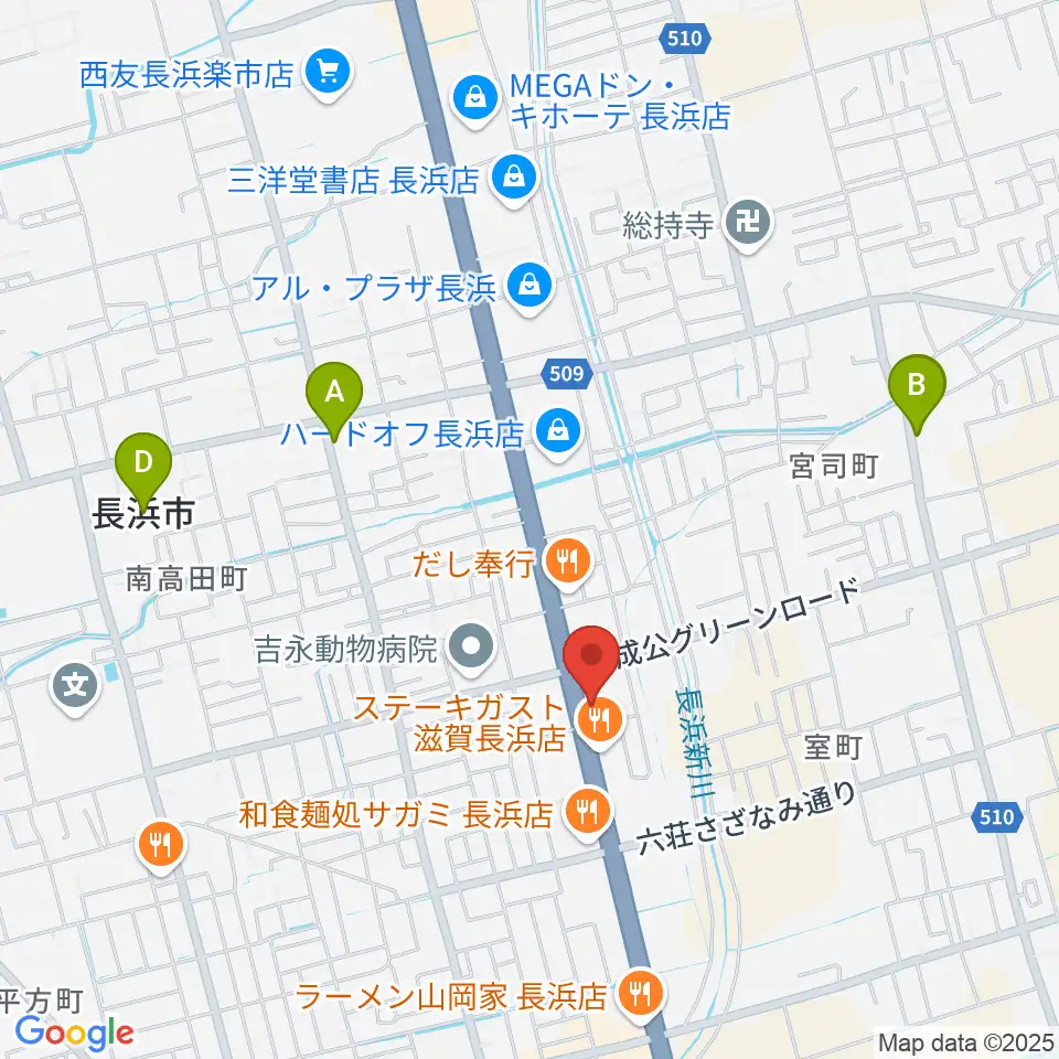 長浜市民体育館周辺のホテル一覧地図
