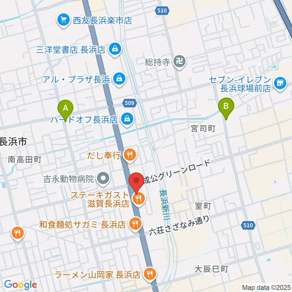 長浜市民体育館周辺のホテル一覧地図