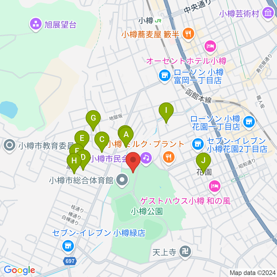 小樽市公会堂周辺のホテル一覧地図