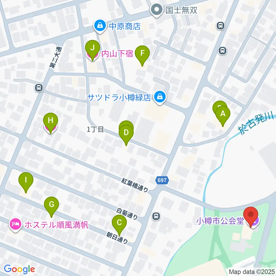 小樽市公会堂周辺のホテル一覧地図