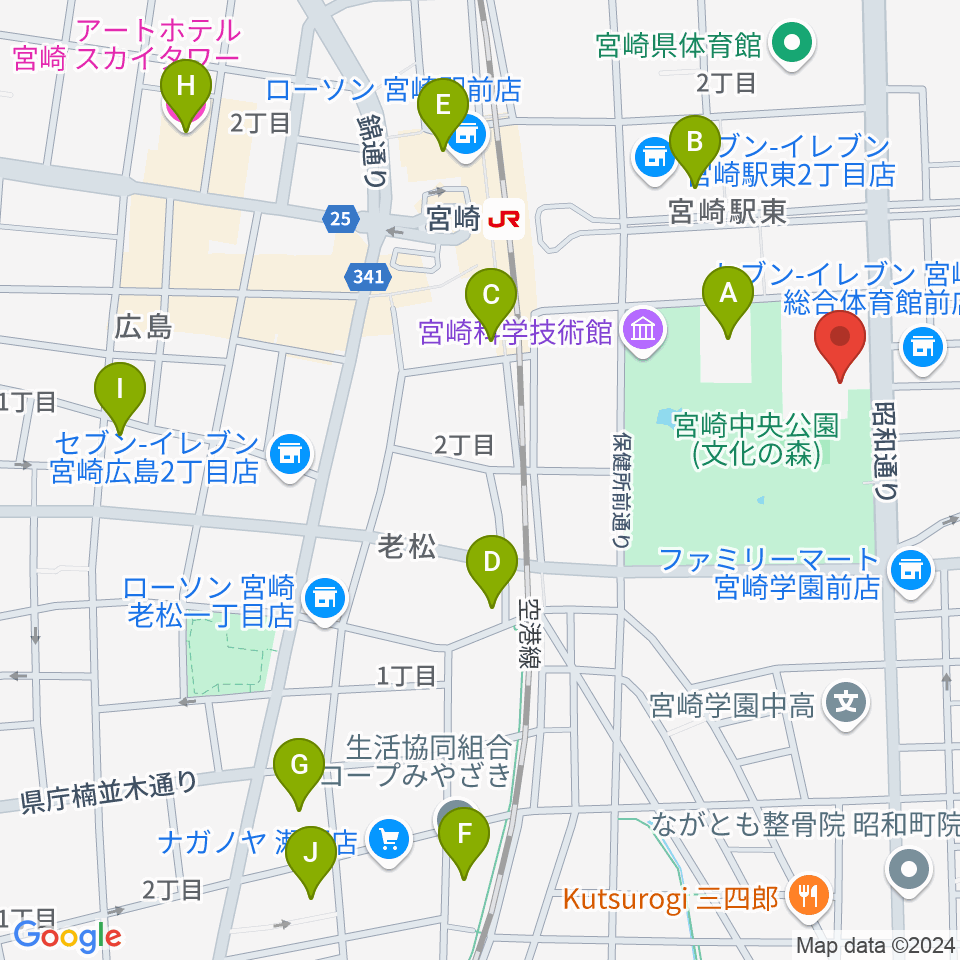 宮崎市立総合体育館周辺のホテル一覧地図