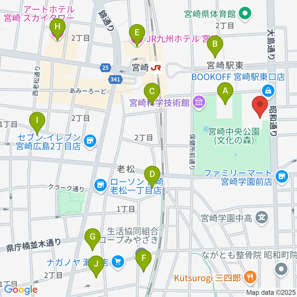 宮崎市立総合体育館周辺のホテル一覧地図