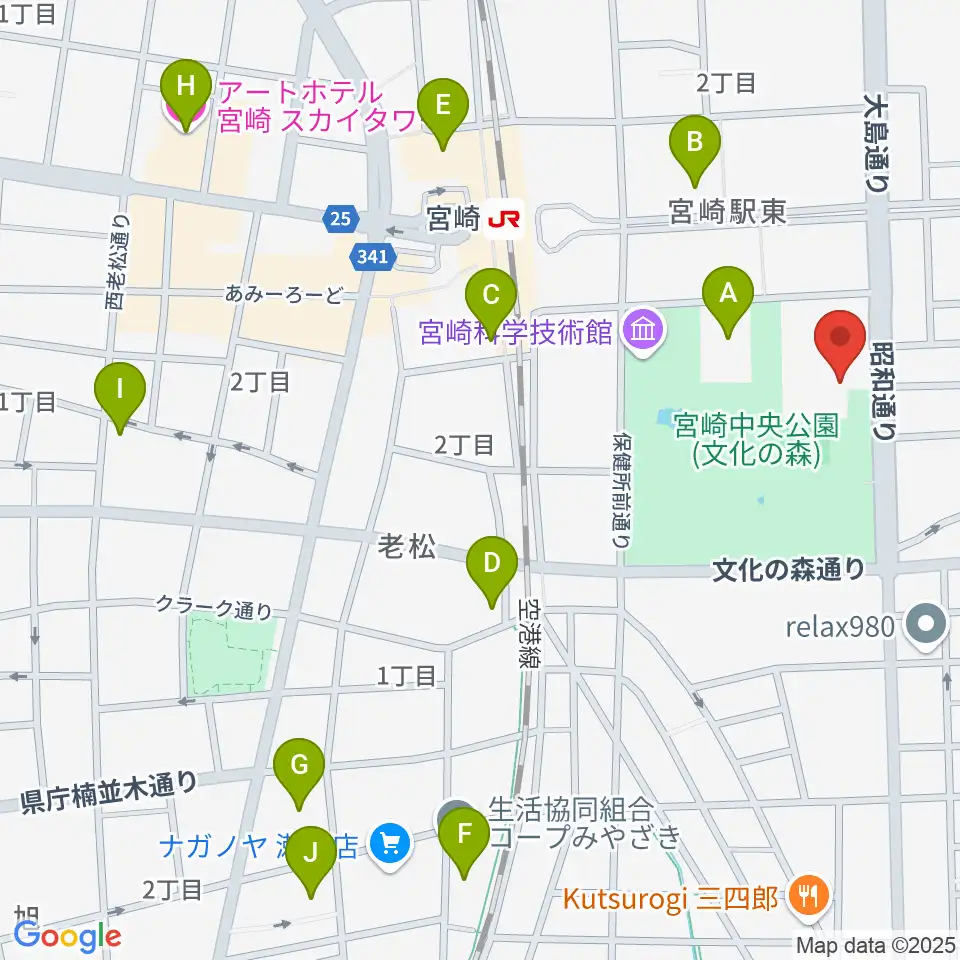 宮崎市立総合体育館周辺のホテル一覧地図